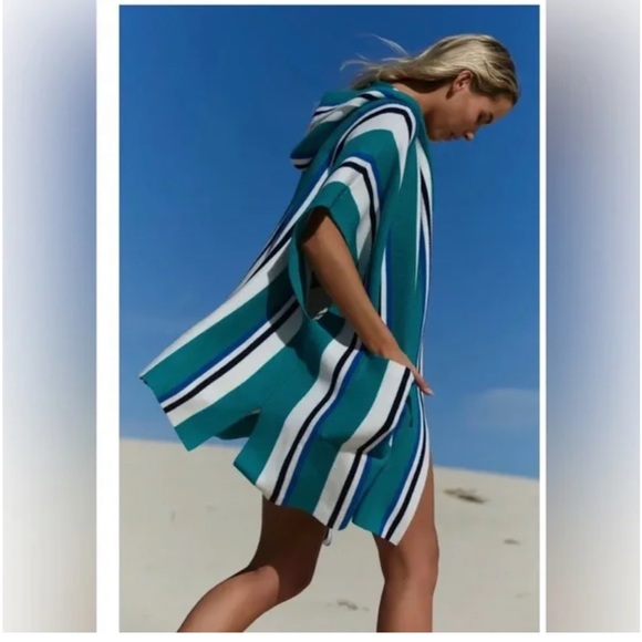 New Free People All I Need Stripe Hooded Poncho Jacket - Picture 5 of 12